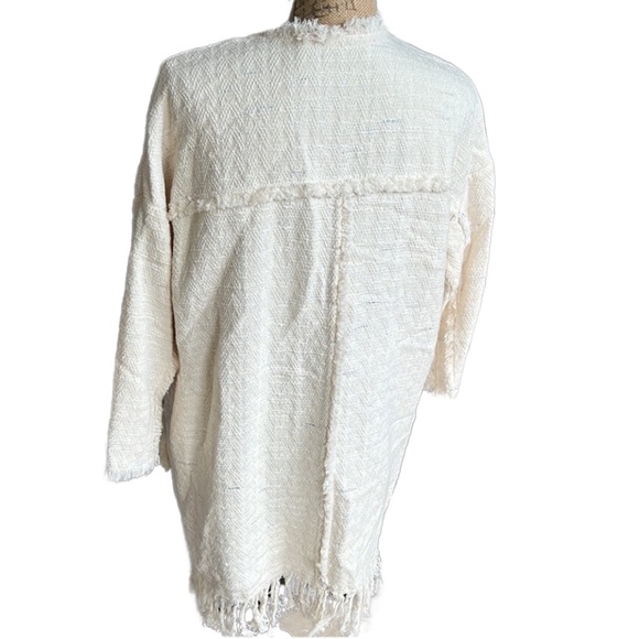 Vilagallo Open Front Cotton Woven Jacket with Fringe, Off White - Picture 4 of 8